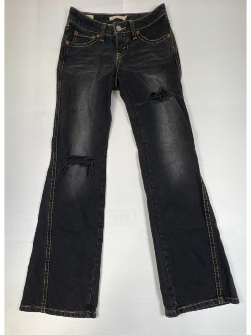 Levi's Women Noughties 25x32 Bootcut Jeans Black Distressed Denim Y2K Style - Picture 1 of 12